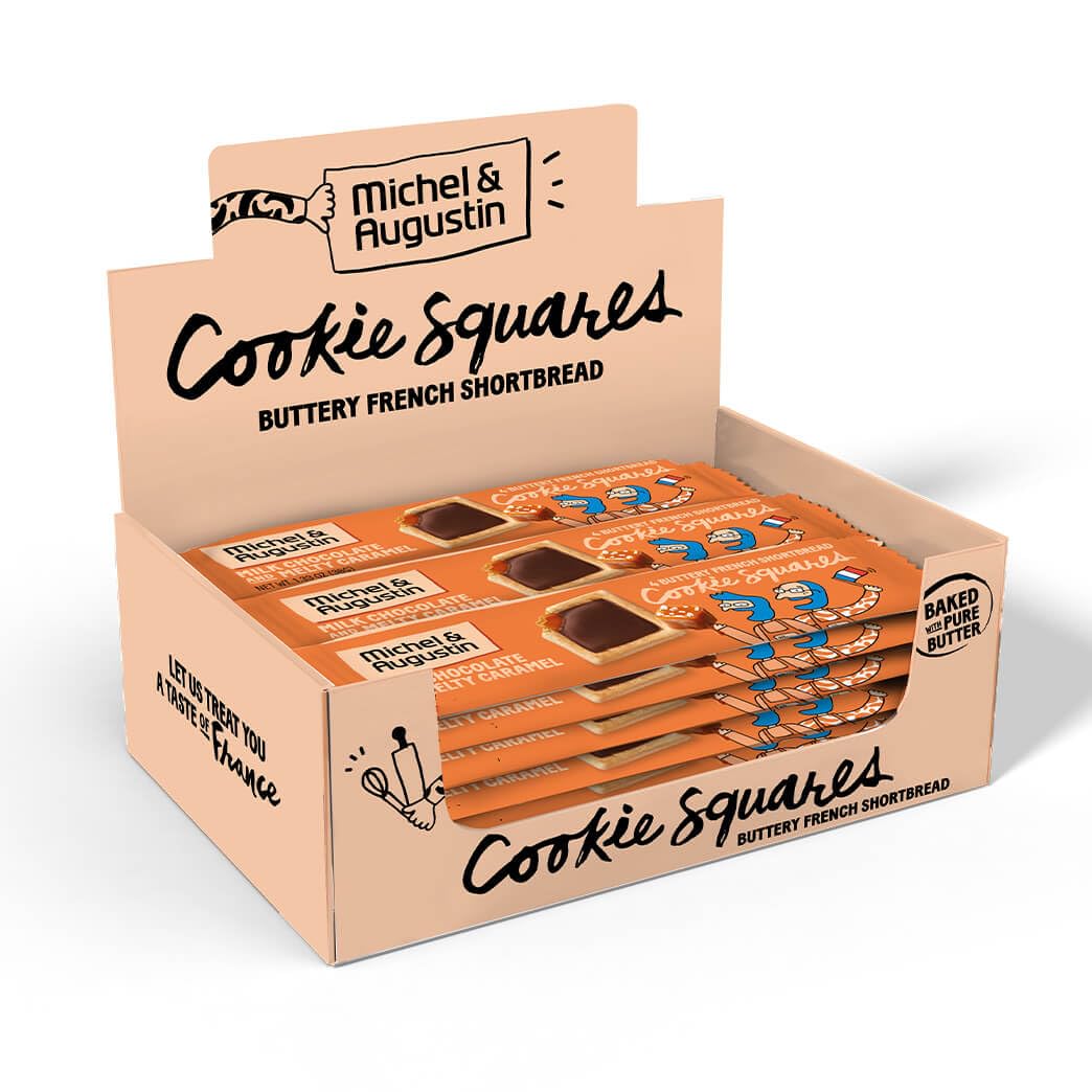 Michel et Augustin Cookies, Individually Wrapped Snacks Gift Box, Milk Chocolate & Caramel Shortbread Cookie Bars, 18-Pack, 4 Fr