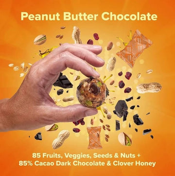 Happy Wholesome Protein Balls, Peanut Butter Chocolate, Healthy and on the Go, 7 Servings Per Pouch | Raw Cold Pressed Honey, 8