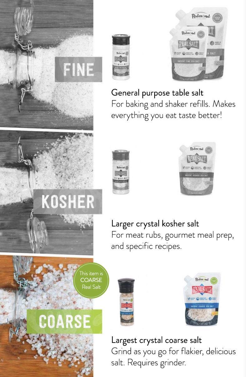 Redmond Real Sea Salt - Natural Unrefined Gluten Free, Coarse Salt with Coarse Grinder (Original)