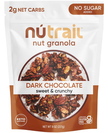 NuTrail Nut Granola Cereal, Dark Chocolate, No Sugar Added, Keto, Low Carb, Gluten Free, Grain Free, Healthy Breakfast 8 oz. 1 C