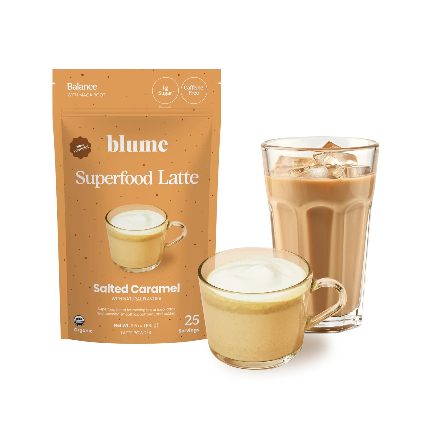 Blume Salted Caramel Latte - Organic Sugar-Free, Keto-Friendly, Vegan And Gluten-Free Superfoods Latte - 100 Grams - 25 Servings