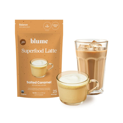 Blume Salted Caramel Latte - Organic Sugar-Free, Keto-Friendly, Vegan And Gluten-Free Superfoods Latte - 100 Grams - 25 Servings