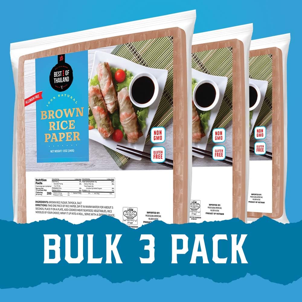 Best Of Thailand [Square] Brown Rice Paper Wraps 3 Pack | Perfect For Fresh Spring Rolls & Dumplings | Non-Gmo, Gluten-Free, Veg