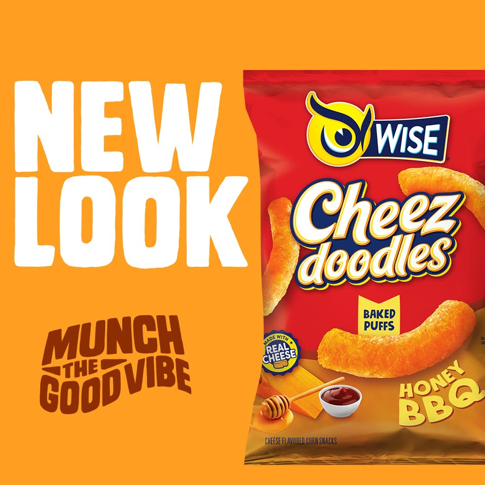 Wise Snacks Cheez Doodles Baked Puffs, Honey Bbq, Individual Snack Size Bags, School And Halloween Snacks For Kids, Gluten Free, 0G Trans Fat, No Preservatives, 0.75 Ounce (42 Count)