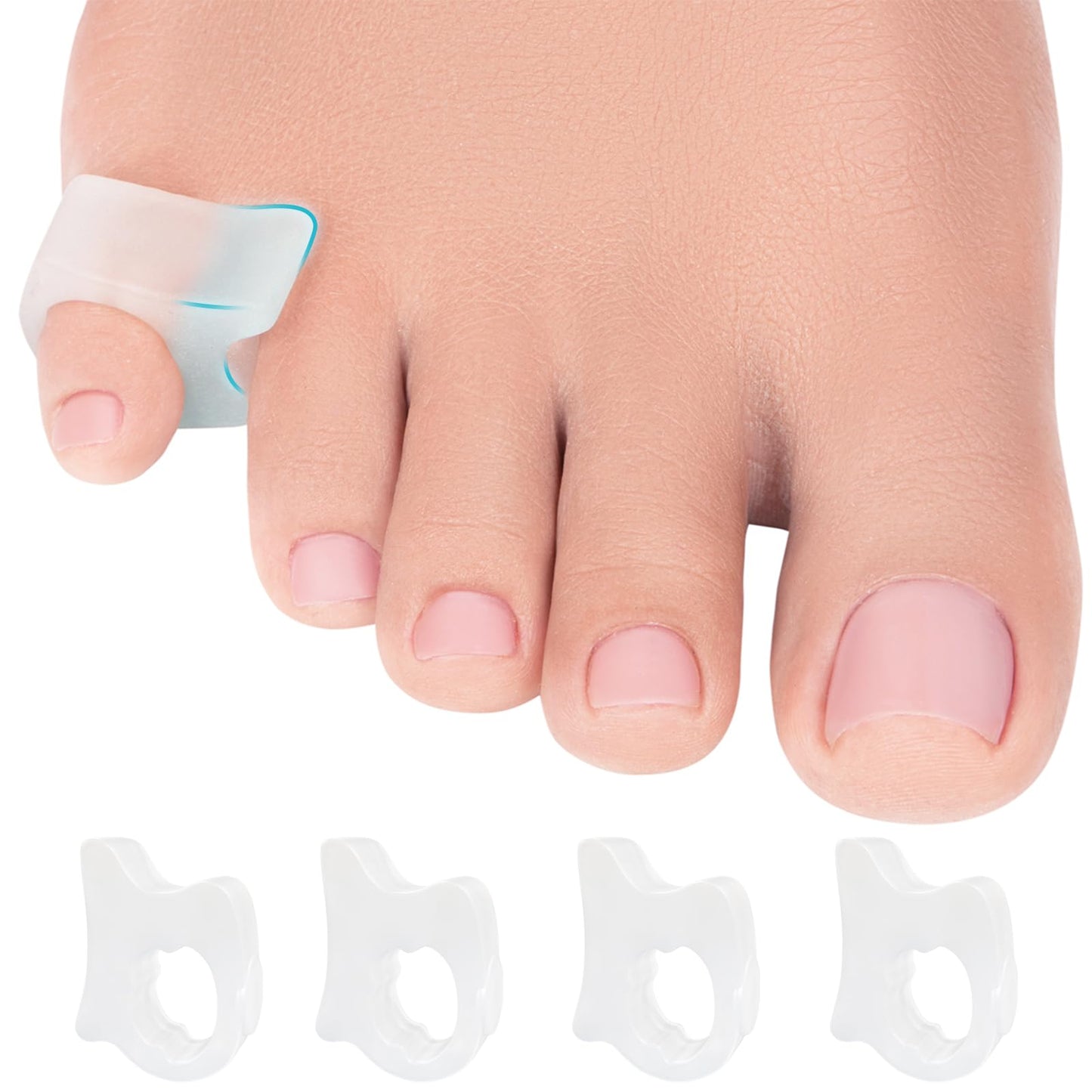 Toe Separators Hammer Toe Straightener - 4-Pack Pinky Toe Toe Spacers - Gel Spreader - Correct Crooked Toes - Bunion Corrector A