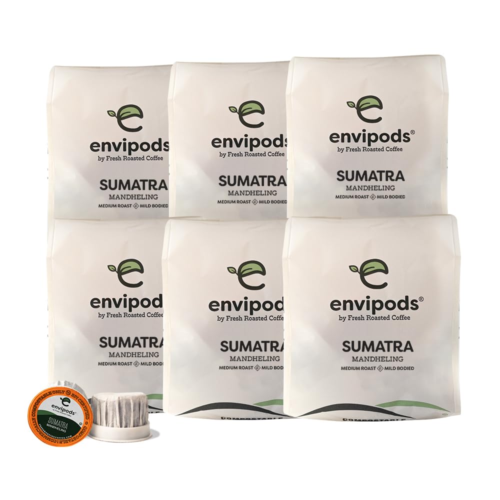 Fresh Roasted Coffee Organic Sumatra Envipods, Med Roast, 72 Count, USDA Organic, Compostable