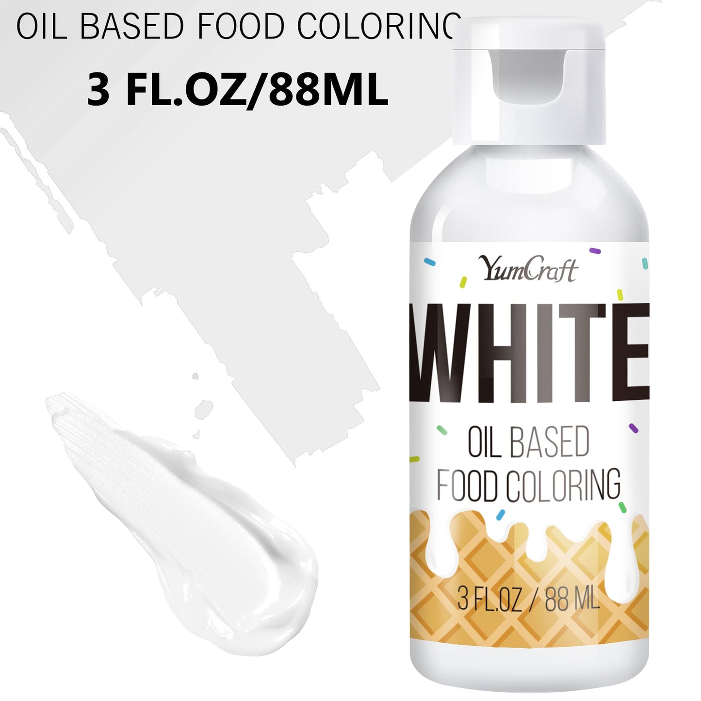 YumCraft Oil Based Food Coloring for Chocolate, 3 Fl Oz, White, Fat Soluble Dye for Baking, Candy Melts, Frosting