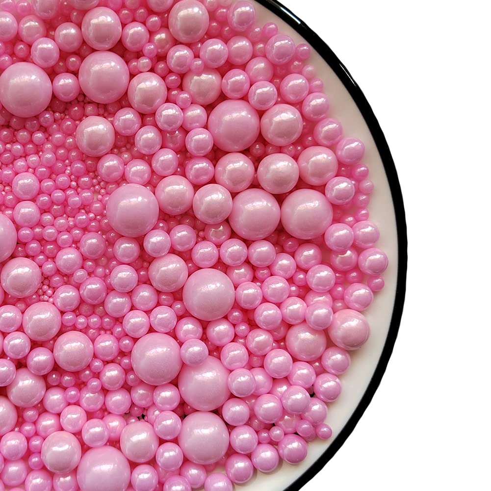 Homankit Edible Pink Pearl Sugar Sprinkles Candy Mixing Size Baking Cake Decorations Cupcake Toppers Cookie Decorating Wedding P