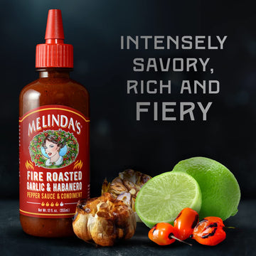Melindas Fire Roasted Garlic & Habanero Hot Sauce, 12oz (Pack of 3) - Smoky Flavor, Perfect for Spicing Up Meals