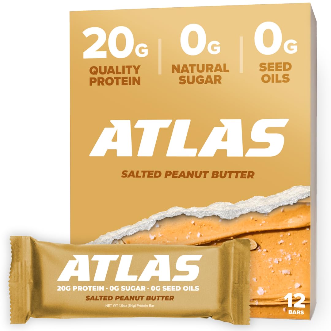 Atlas Bar - 20g Protein  1g Sugar  0g Seed Oils  0g Artificial Sweeteners (12 Count  Salted Peanut Butter)