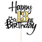 Kaoenla Black Gold Glitter Happy 13Th Birthday Cake Topper - Hello 13/Cheers13,Happy Thirteen Birthday Anniversary,13 Years Old