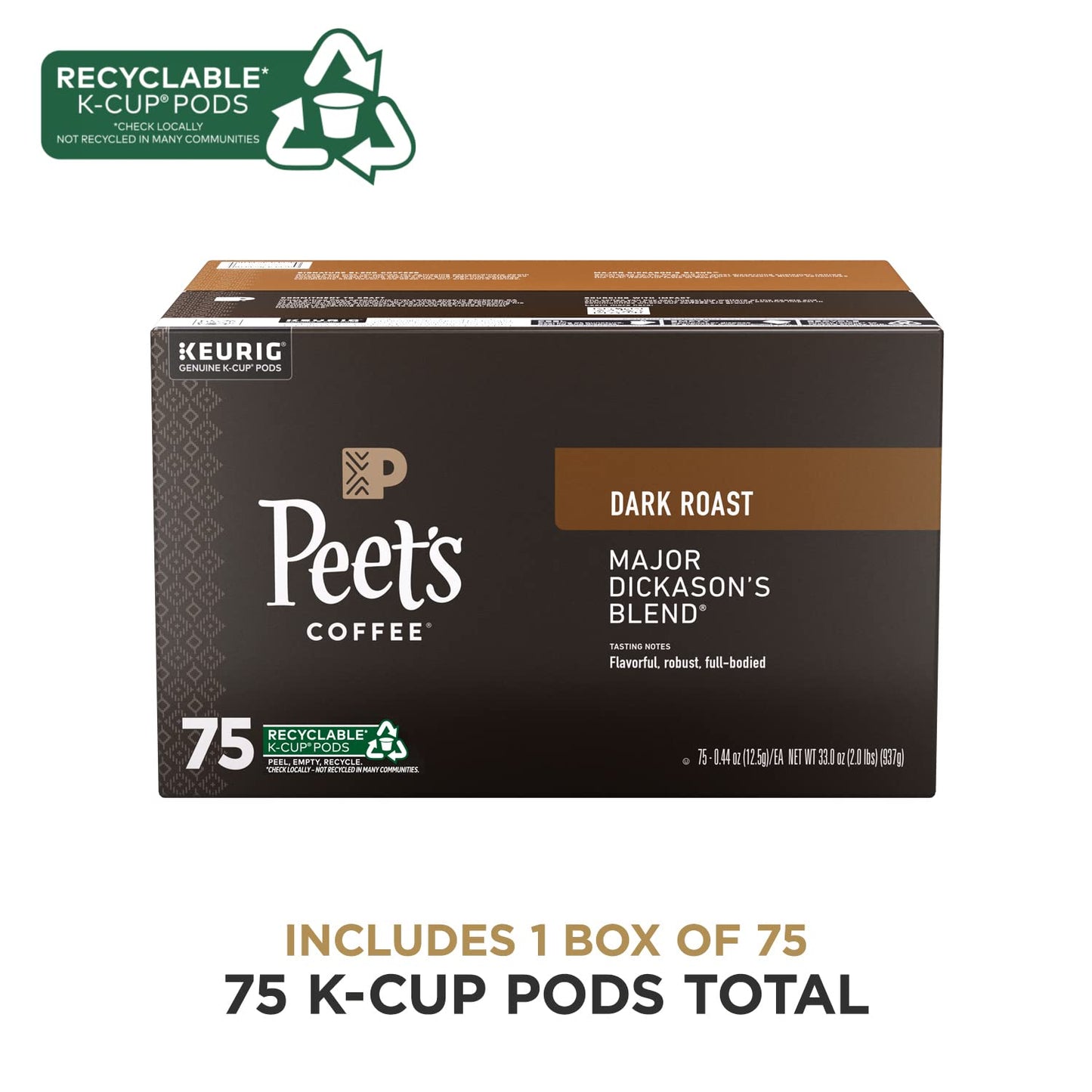 Peets Coffee Dark Roast K-Cup Pods Major Dickasons Blend 75 Count Box