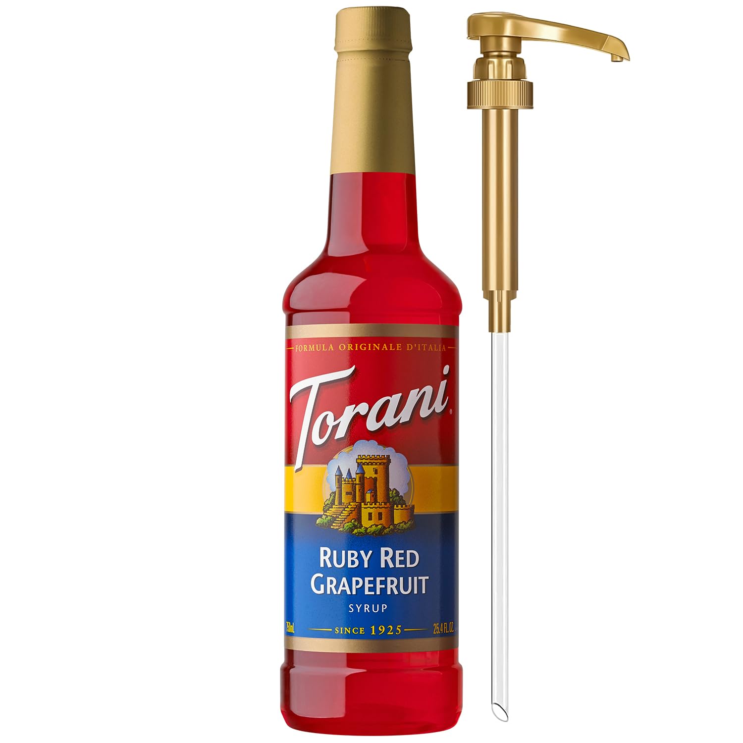 Torani Ruby Red Grapefruit Syrup for Drinks, Flavoring for Sodas and Cocktails, 25.4 Fl Oz, Pump Included