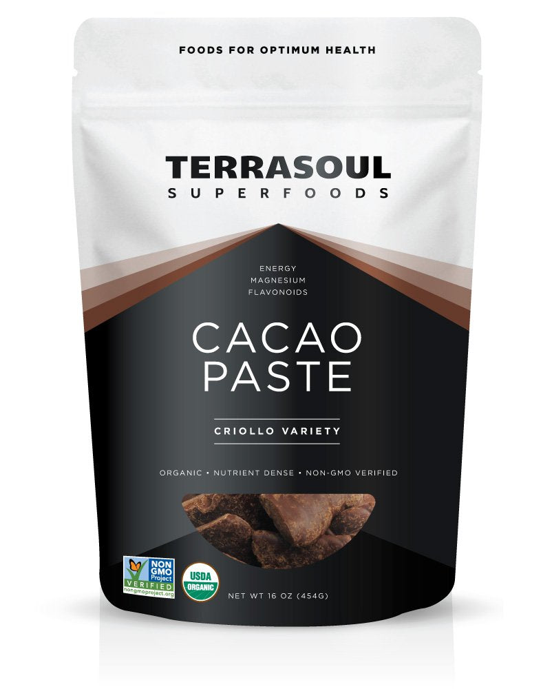Terrasoul Superfoods Raw Organic Cacao Paste, Pure Dark Chocolate, 16 Oz, Ideal for Desserts and Smoothies