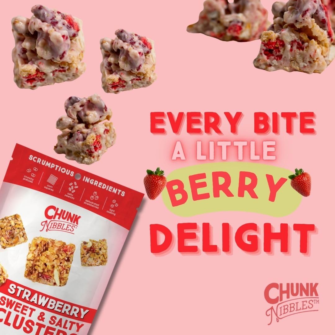 Chunk Nibbles Snack Clusters | Strawberry Flavor Bite-Size Clusters | 4.25oz (Pack of 3)