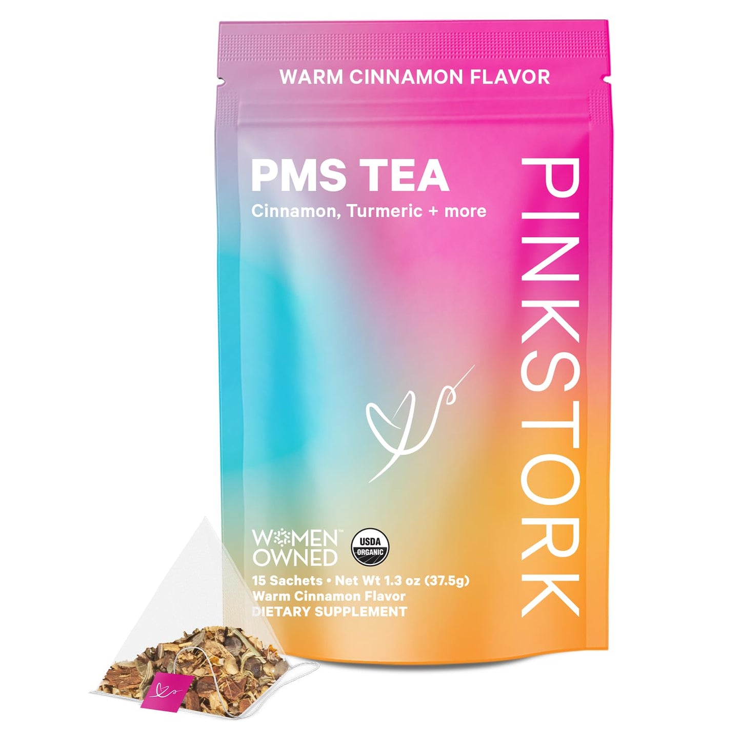 Pink Stork Organic Pms Tea For Body Support Balance  Mood Swings  Bloating  And Period Regularity - 8 Herbs - Vitex  Red Raspberry Leaf  Chamomile - Energy Blend-Free - 15 Sachets  Hot Or Iced