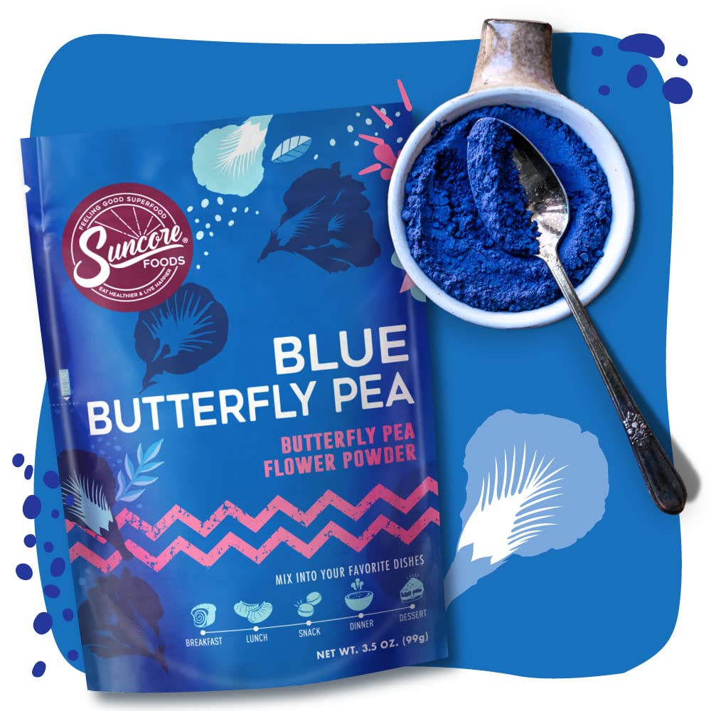 Suncore Foods Blue Butterfly Pea Powder, Blue Food Coloring Powder, Gluten-Free, Non-Gmo, 3.5Oz (1 Pack)