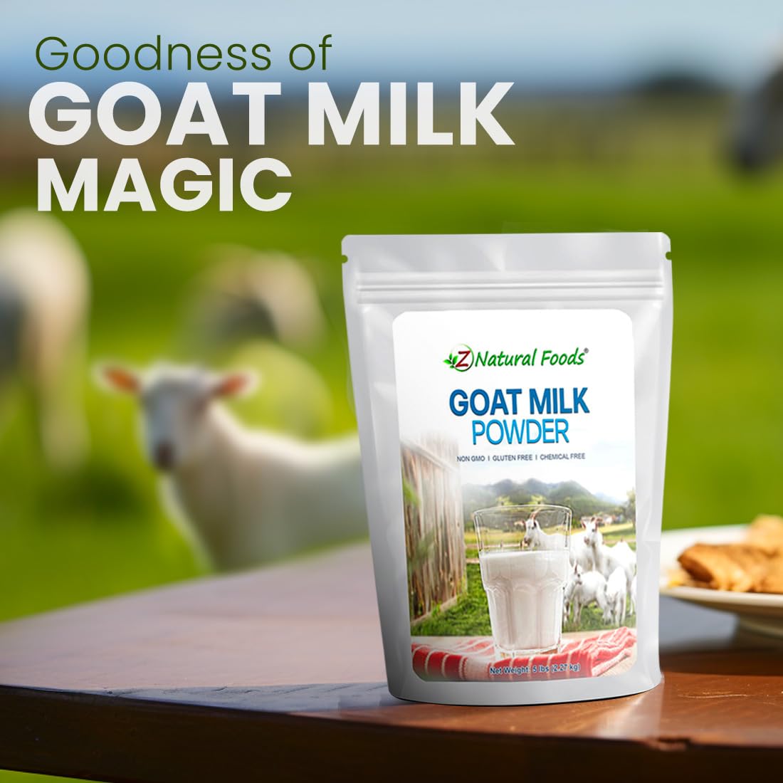 Z Natural Foods Goat Milk Powder - Full Cream, 80 oz, Easy Digestion, Ideal for Smoothies, Cooking, Baking, Model 1023705, White