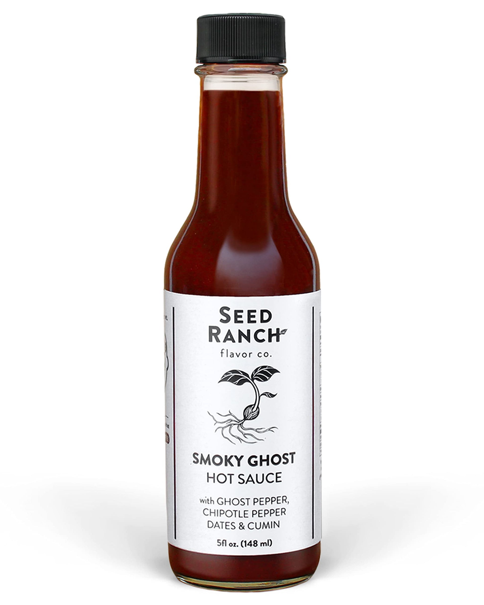 Seed Ranch Smoky Ghost Hot Sauce, 5 Oz. - Hot Spice - Ghost Pepper, Organic Gourmet Hot Sauce with Chipotle & Sweet & Spicy Date