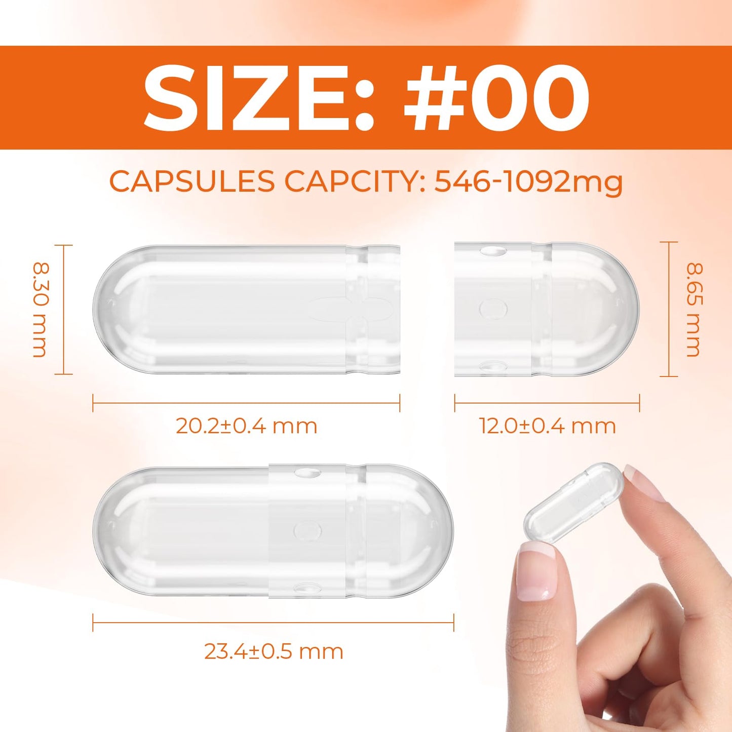 Angtai JN Gelatin compact pieces Size 00 - Empty Pill Gel Caps, 500 Count, Gluten Free, Non-GMO, Halal Certified
