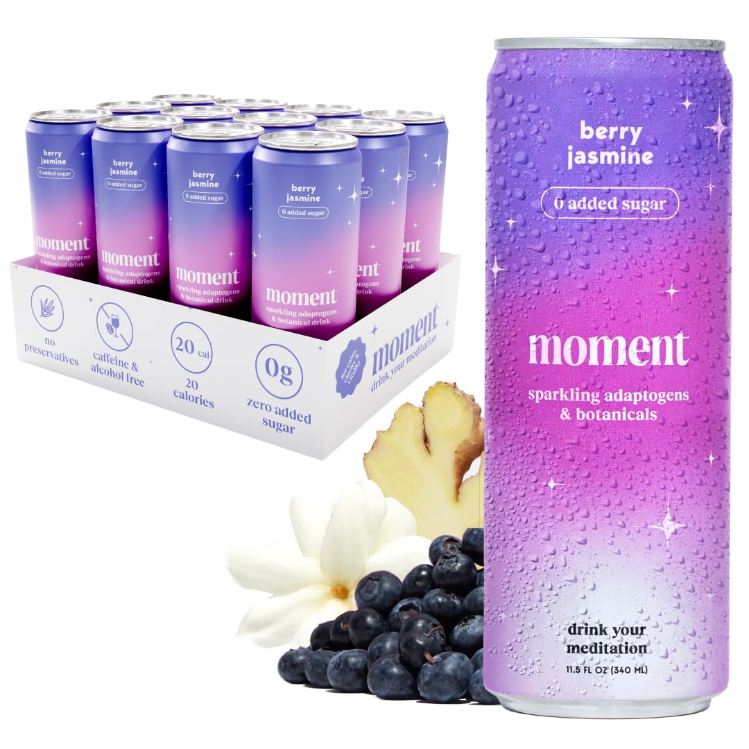 Drink Your Meditation Moment Adaptogen Drink - Berry Jasmine Sparkling Soda, Sugar Free, 11.5 Fl Oz, 12-pack