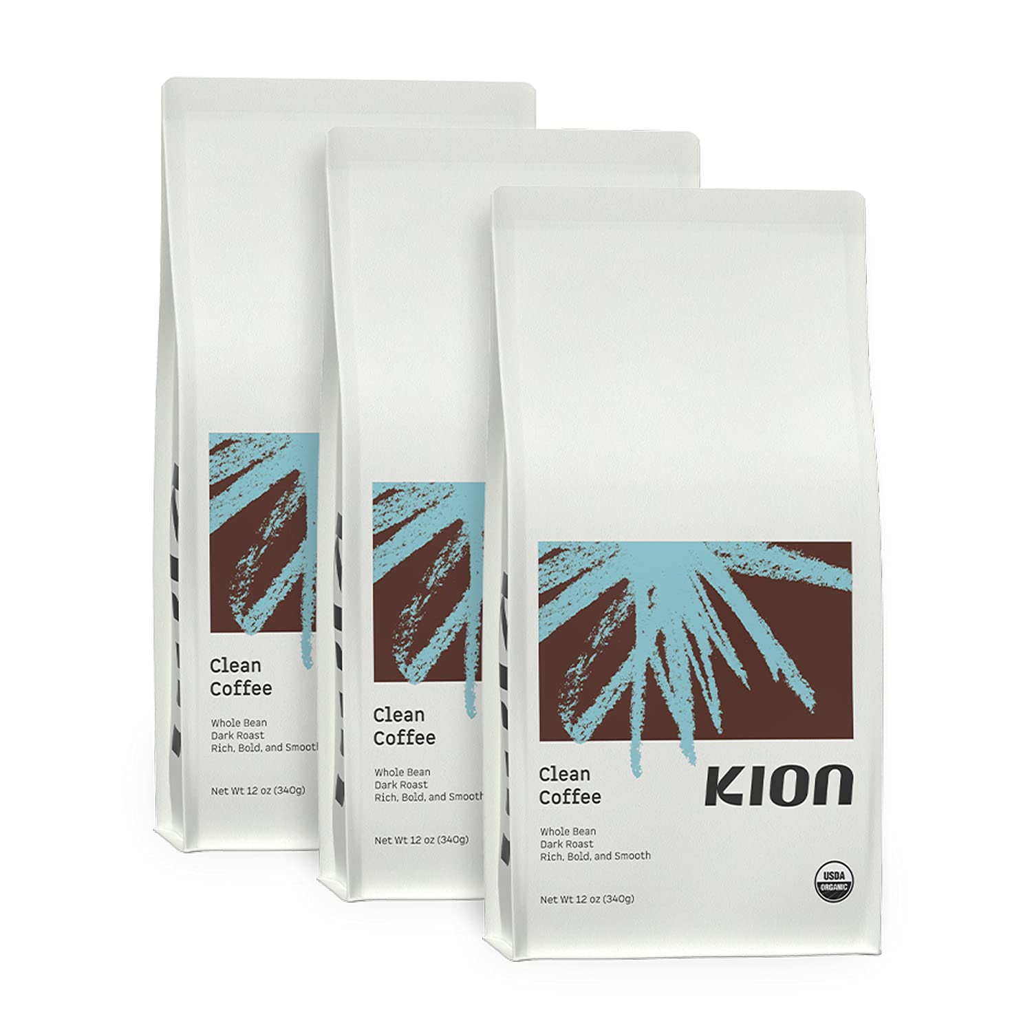 Kion Organic Coffee | Tested For Toxins | Roasted To Maximize Health And Taste | Whole Bean Dark Roast 12 Oz (3 Pack)