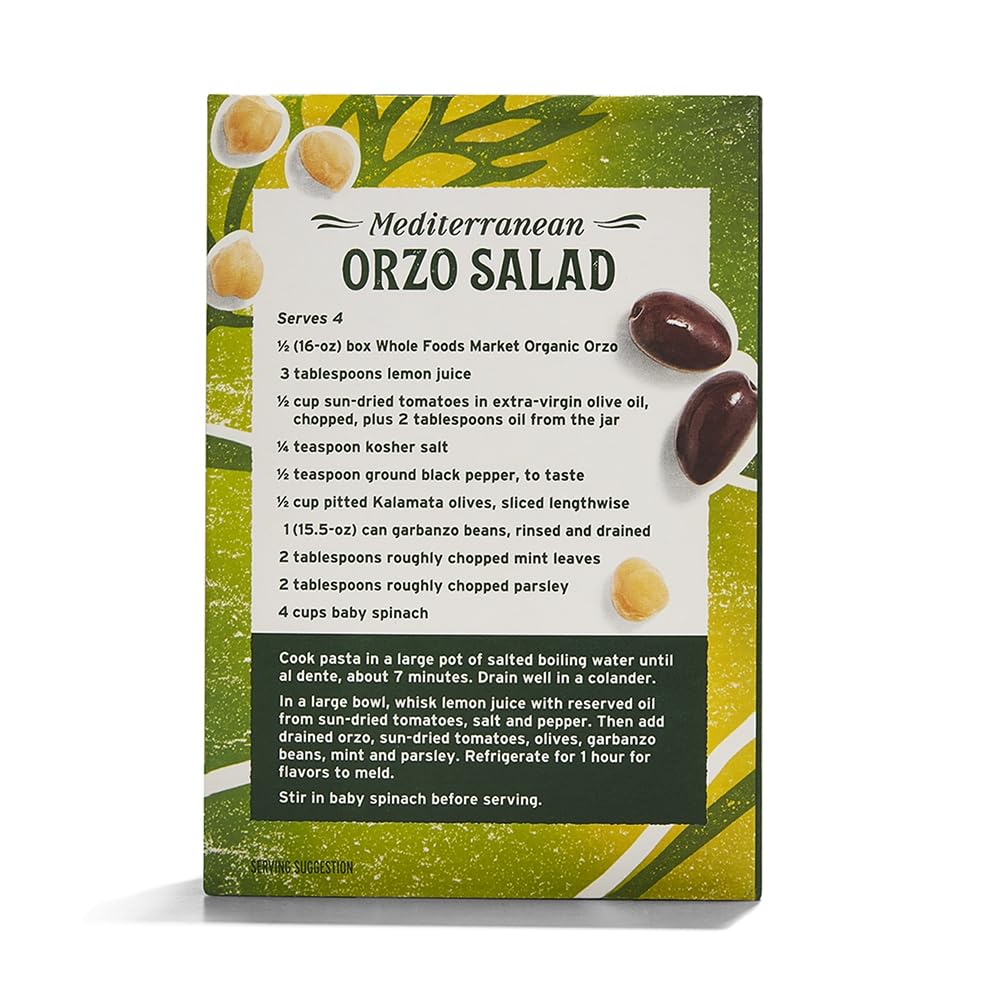 Whole Foods Market Organic Orzo Pasta - 16 Ounce (Pack of 1) - Healthy Grain Option, Perfect for Salads and Soups