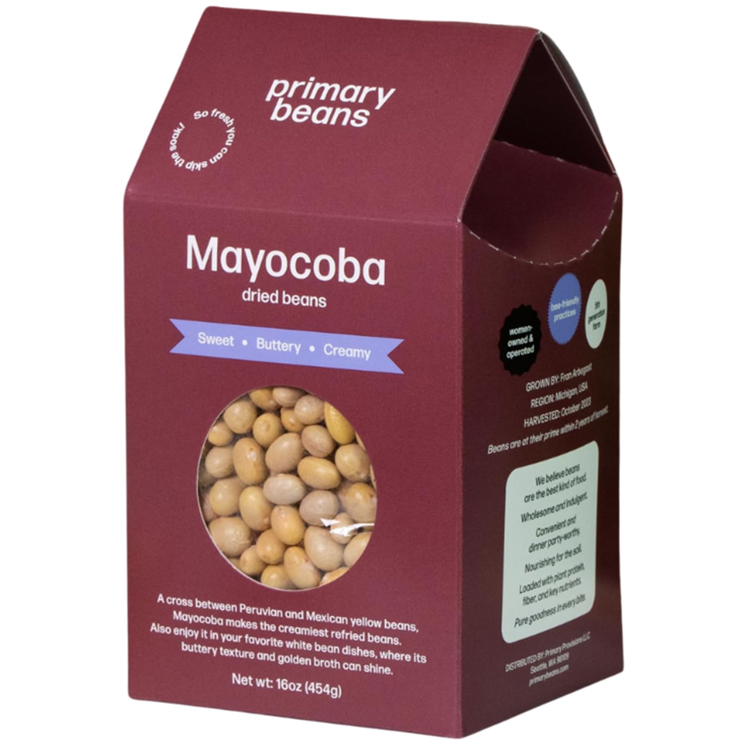 Primary Beans - Mayocoba Dried Beans - Sweet & Buttery - Great for Refried Beans - Known as Peruano - Pair w/Pork, Peppers, Rice