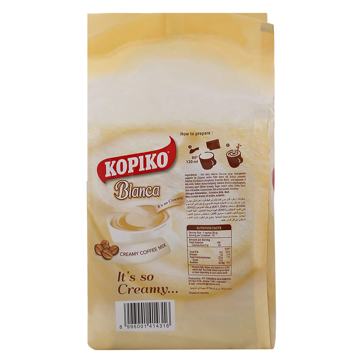 Kopiko Blanca 3 In 1 Creamy Coffee Mix, 10.6 Oz (Pack Of 10)