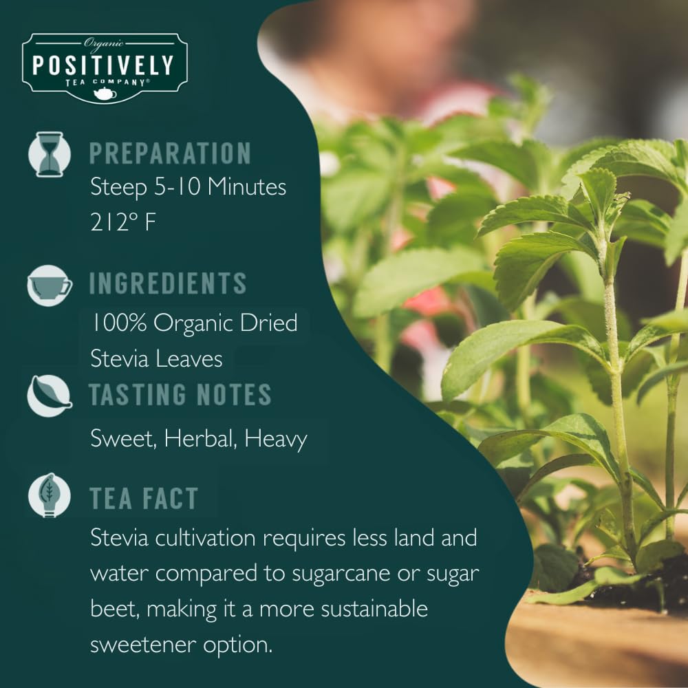 Organic Positively Tea Company Herbal Tea, Stevia Leaf, Loose Leaf, 4 Ounce