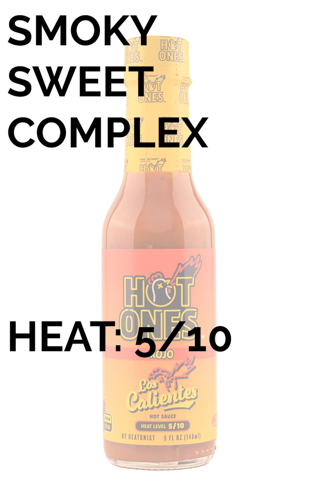 HOT ONES Los Calientes Rojo Hot Sauce, Natural Ingredients, Smoked Red Jalapeno & Habanero, 5 fl oz Bottle