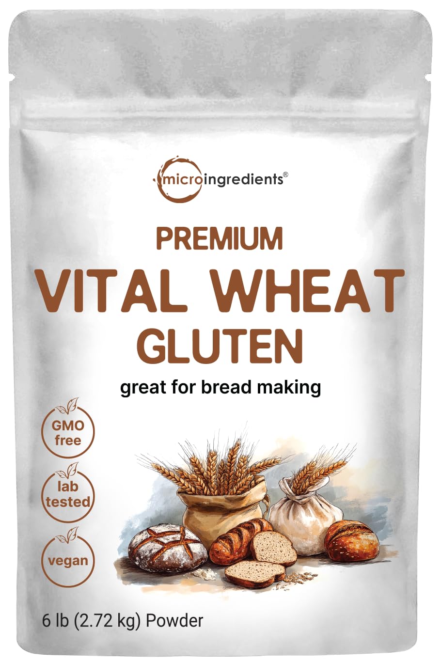 Micro Ingredients Premium Vital Wheat Gluten Powder - 6lbs, High Protein, Vegan, Low Carb Baking Flour