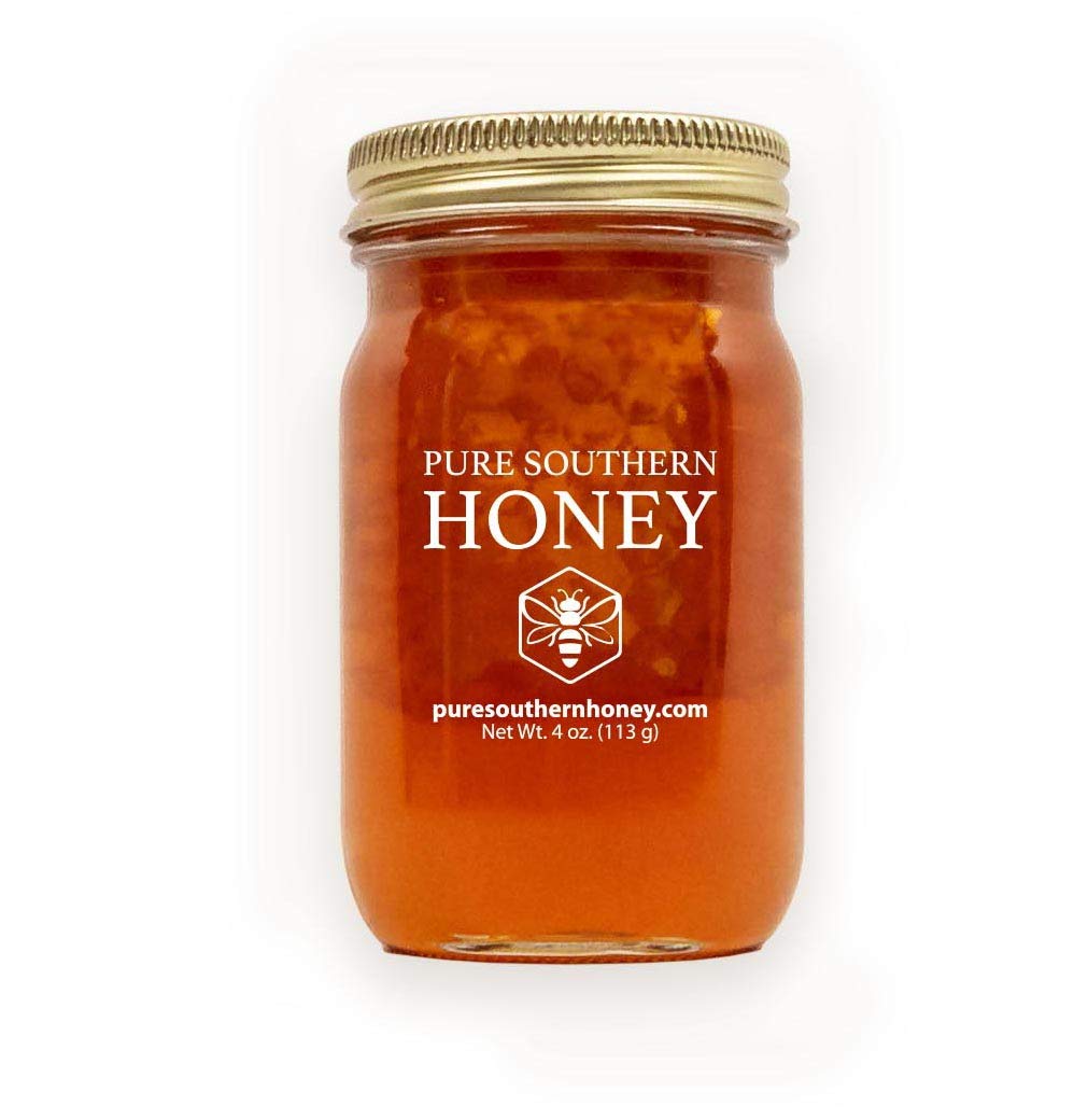 100% Authentic, Usa - Made [ 4 Oz ] Mini Raw Unfiltered Honey With Honeycomb, Pure Southern Honey - Unheated - Non - Gmo, No Add