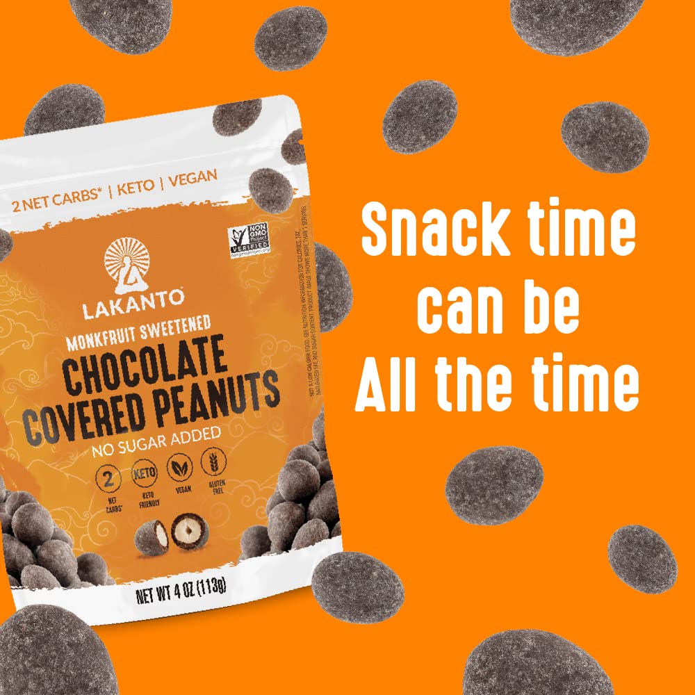 Lakanto Chocolate Covered Peanuts - Sweetened With Monk Fruit Sweetener, Keto Diet Friendly, On The Go Healthy Snack, Vegan, Dark Chocolate, Sea Salt, Cocoa Butter (Peanuts - Pack Of 2)