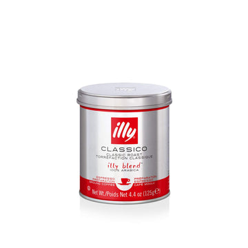 Illy Ground Coffee Espresso - 100% Arabica Coffee Ground – Classico Medium Roast - Notes Of Caramel, Orange Blossom & Jasmine - Rich Aromatic Profile - No Preservatives – 4.4 Ounce, 12 Pack