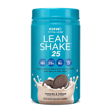 GNC Lean Shake 25 Meal Replacement Powder, Weight Management, With 25g Protein and High Fiber, Keto, Cookes and Cream, 16 Servin