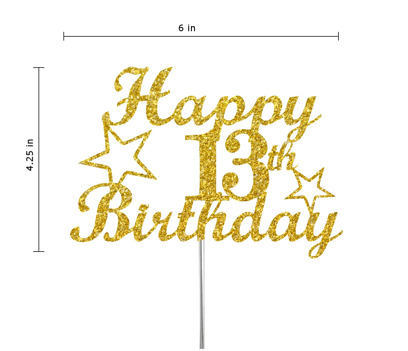 13 Birthday Cake Topper Gold Glitter, Party Decoration Ideas, Premium Quality, Sturdy Doubled Sided Glitter, Acrylic Stick. Made