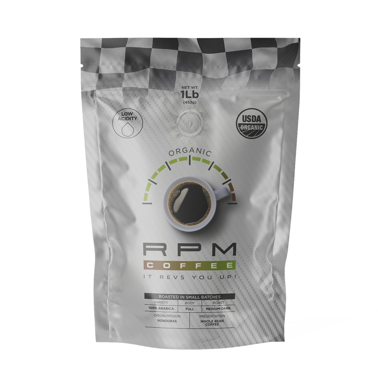 RPM Organic Coffee - Medium-Dark Roast, 100% Arabica Beans, Low Acidity, 16 Ounce