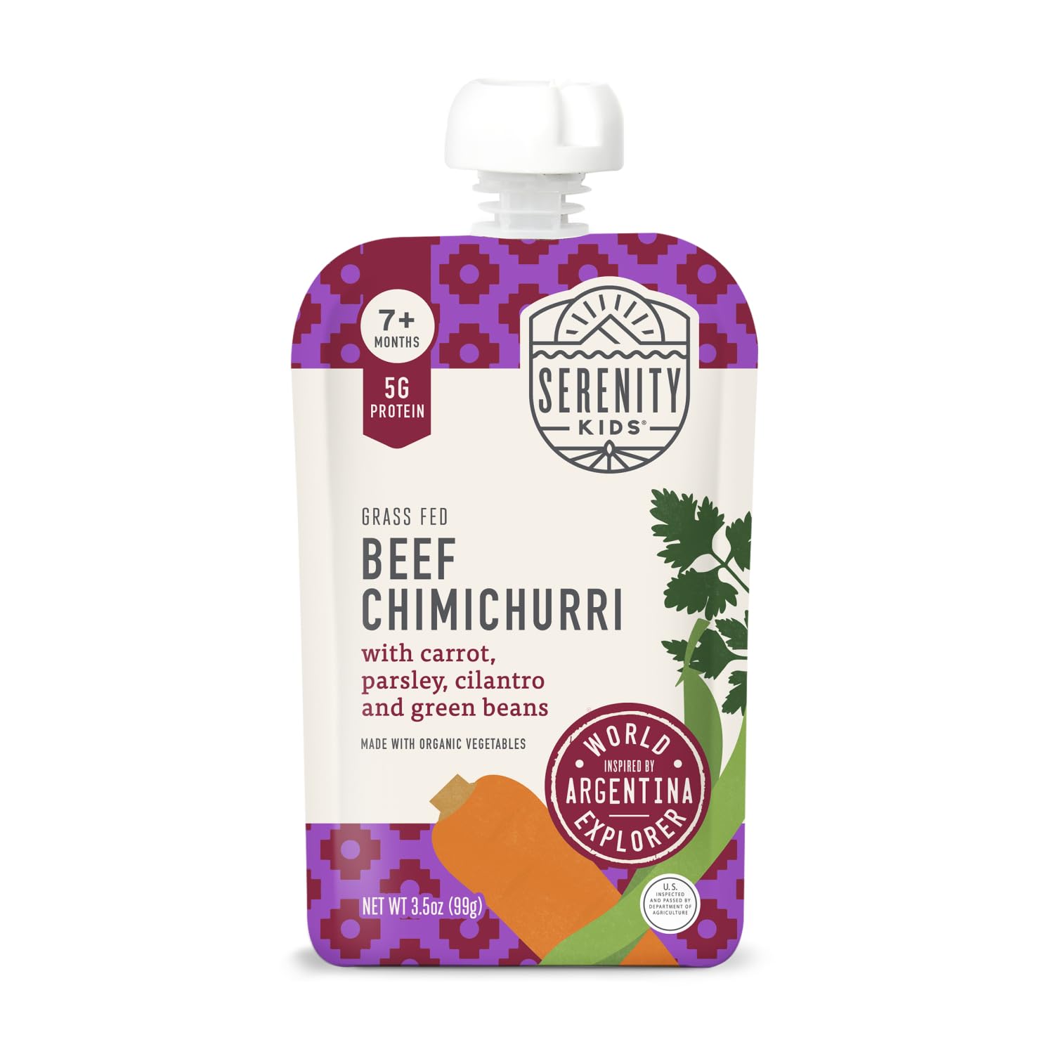 Serenity Kids 7+ Months World Explorers Baby Food Pouches Puree Made With Ethically Sourced Meats & Organic Veggies | 3.5 Ounce 