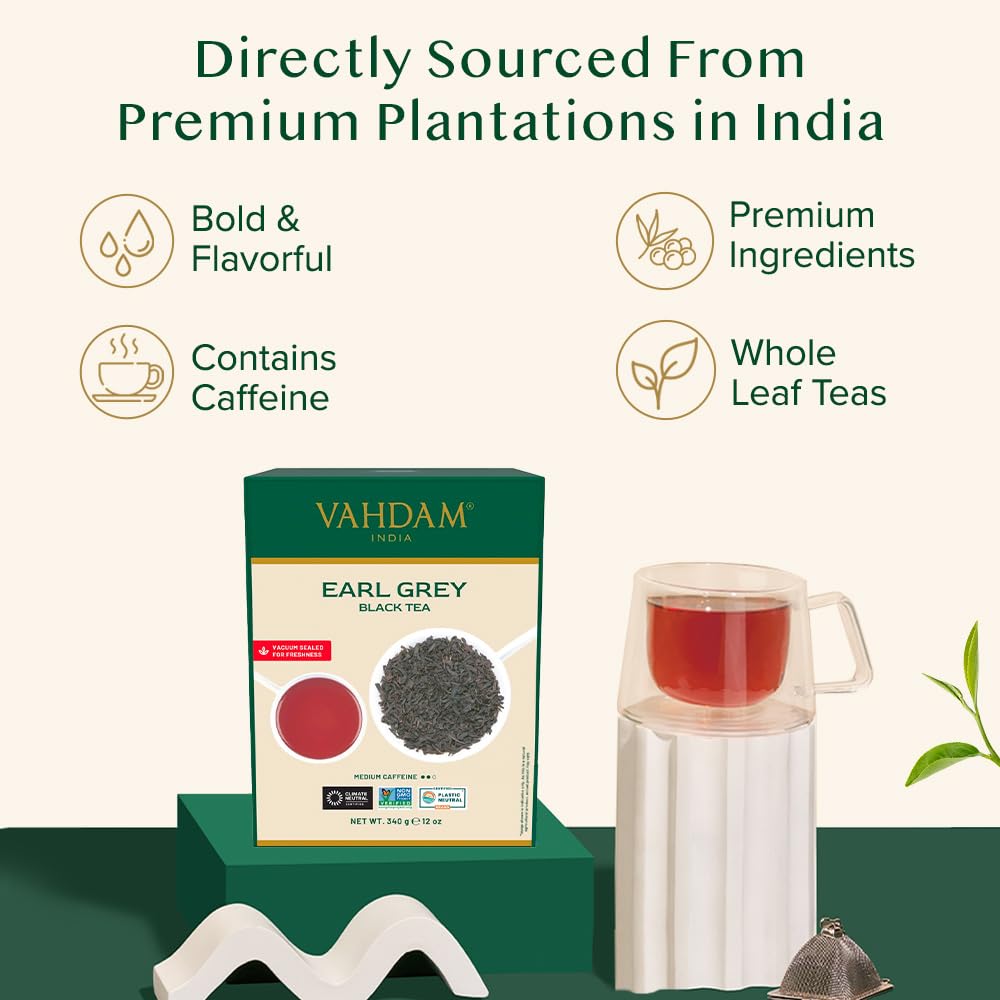 Vahdam, Earl Grey Tea Loose Leaf 170+ Cups (340G/12Oz) Citrusy & Delicious Black Tea Blended With 100% Natural Oil Of Bergamot | Brew Hot/Iced Tea