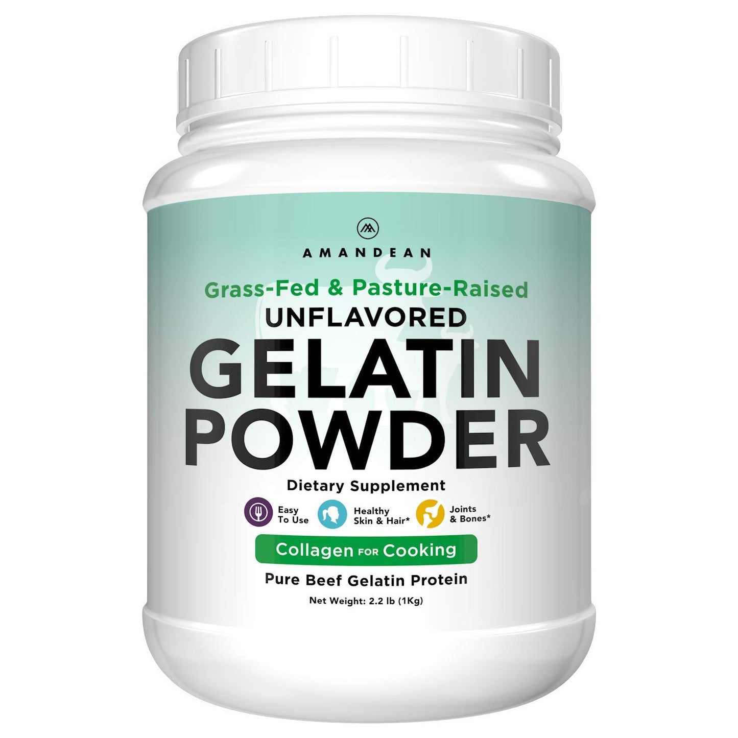AMANDEAN Premium Gelatin Powder, Unflavored Beef Collagen Protein, 2.2 lb, Non-GMO, Paleo Friendly, Supports Healthy Skin, Hair, Nails, Gut