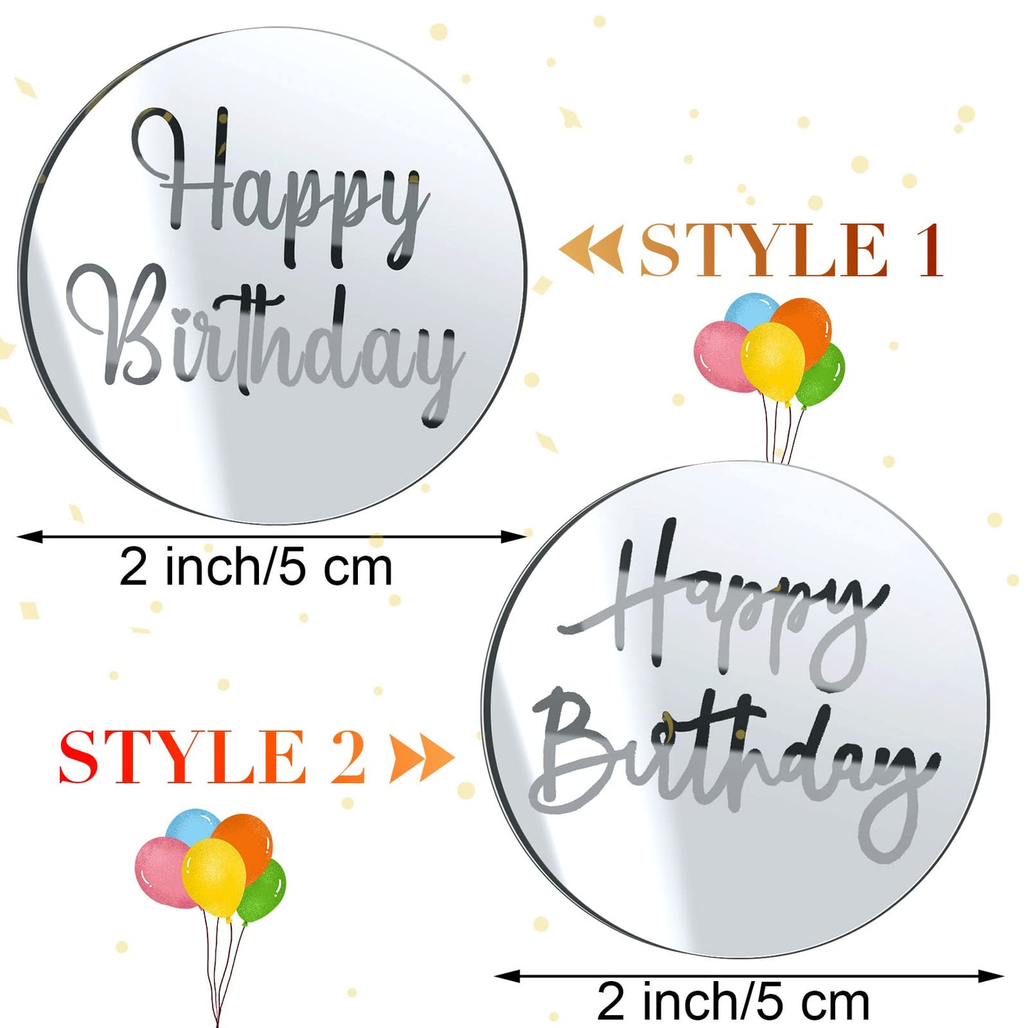 Blulu Acrylic Cake Toppers - 20 Pieces Round Engraved Disc for Cupcake Decoration, Silver