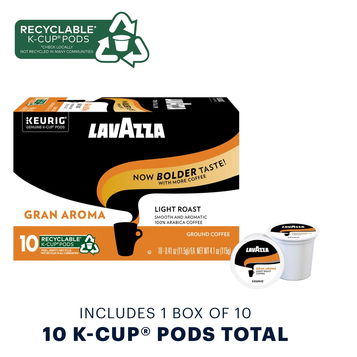 Lavazza Costiera Gran Aroma Light Roast Coffee, 60-Count K-Cup Pods (6 Packs of 10), Orange