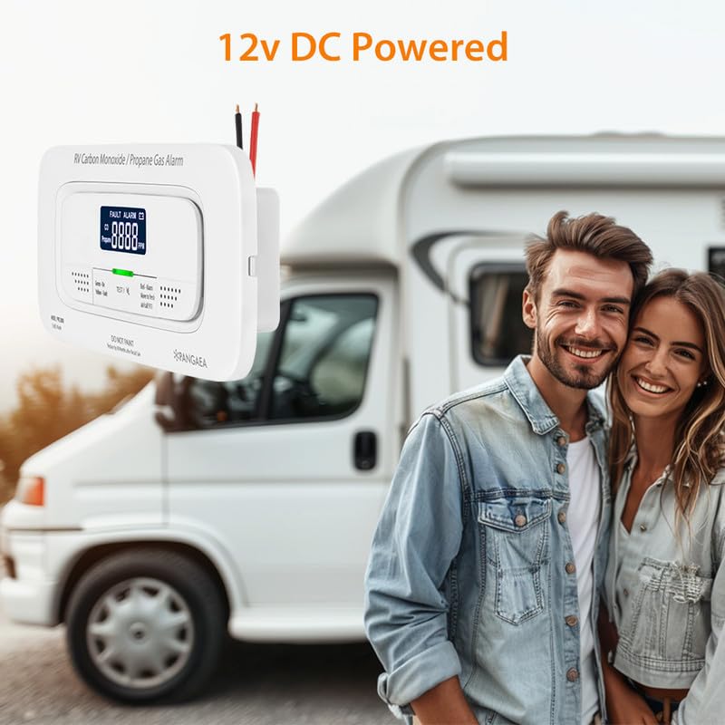 Pangaea Rv Carbon Monoxide & Propane Dual Gas Detector - Hard-Wired Dc 12V, Large Lcd Display, 85Db Loud Alarm, Easy Reset/Test