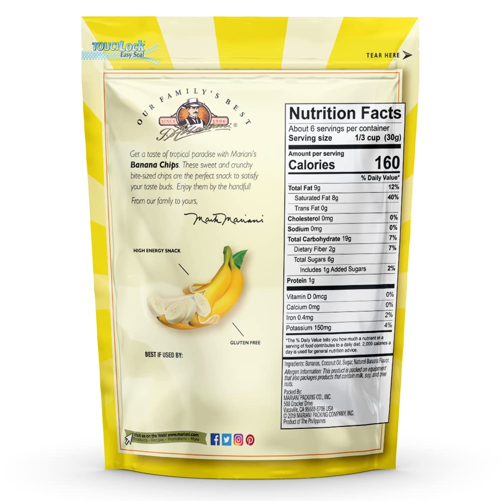 Mariani Banana Chips | Dried Fruit | Healthy Snacks For Kids & Adults | Vegan Snacks | Gluten Free Snacks | 6 Ounces (Pack Of 4)