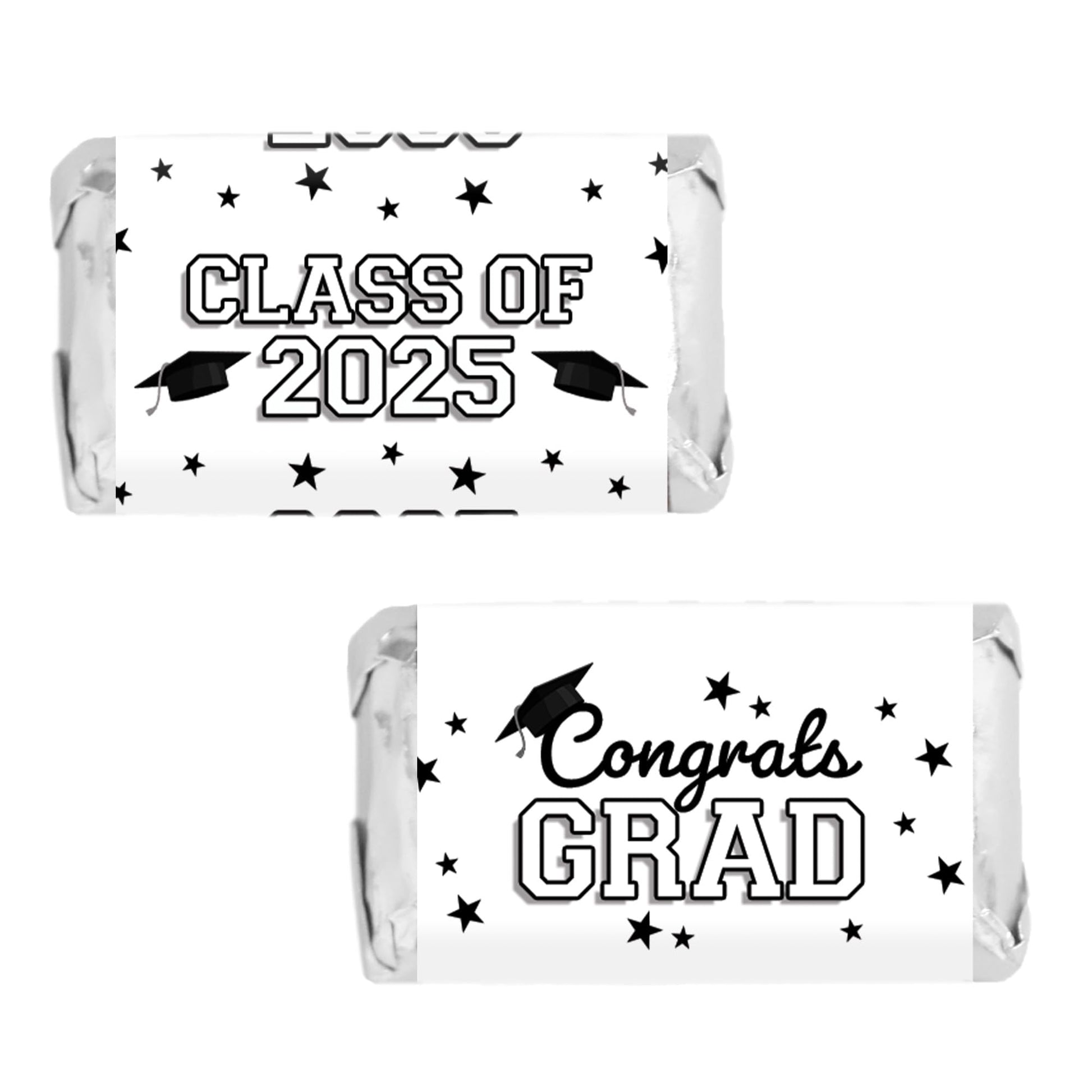 DISTINCTIVS Graduation Party Favor Stickers, Class of 2025, Candy Wrappers for Miniature Candies, 45 Count, White