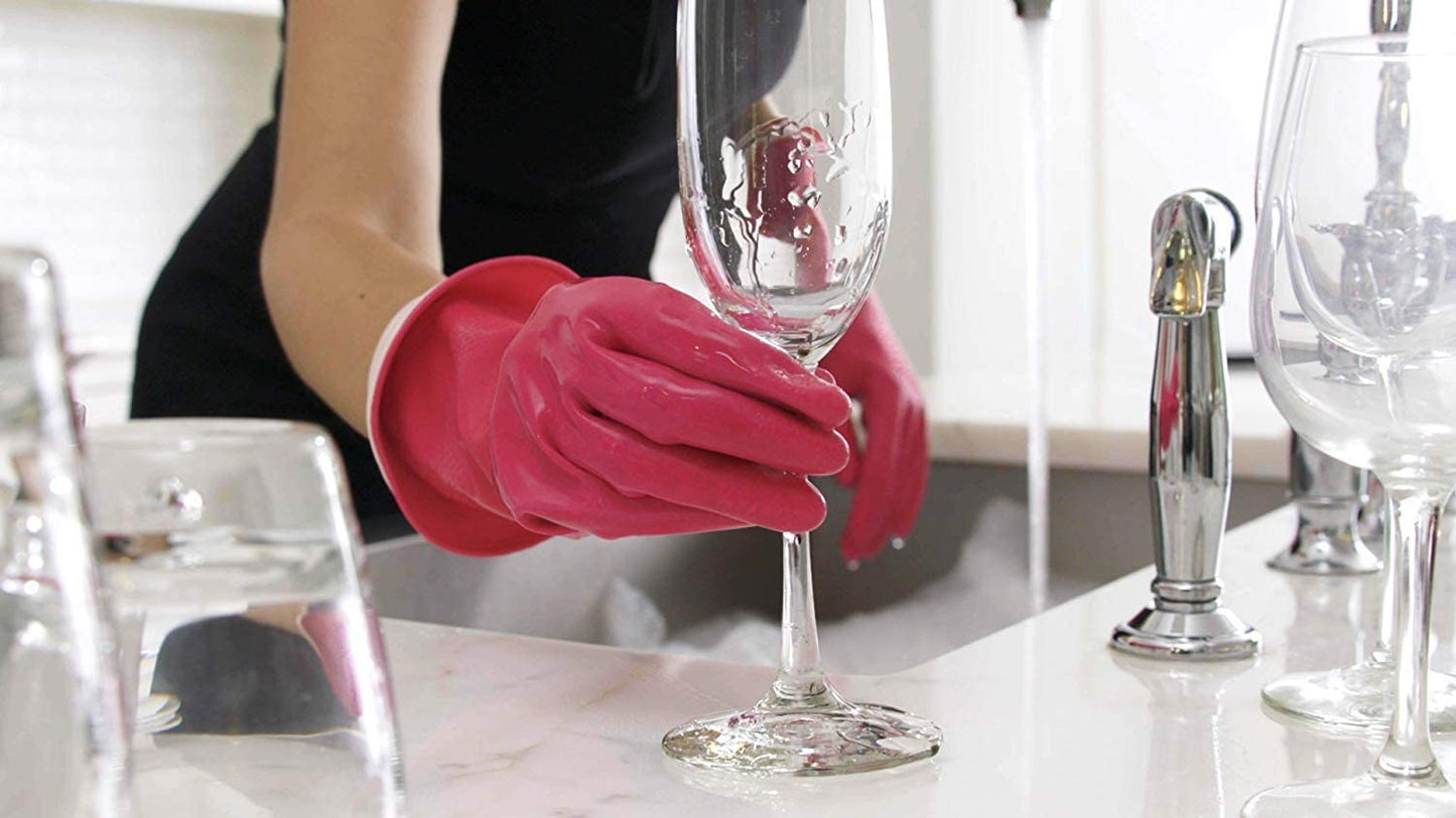 Casabella Premium Waterblock Cleaning Gloves - 2 Pair (4 Gloves) Pink - (Medium)