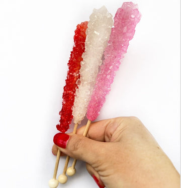 Classic Rock Candy Sticks, Sugar Rock Crystal Lollipops, Individually Wrapped (12 Count, Valentine Mix (Red Strawberry, Pink Che