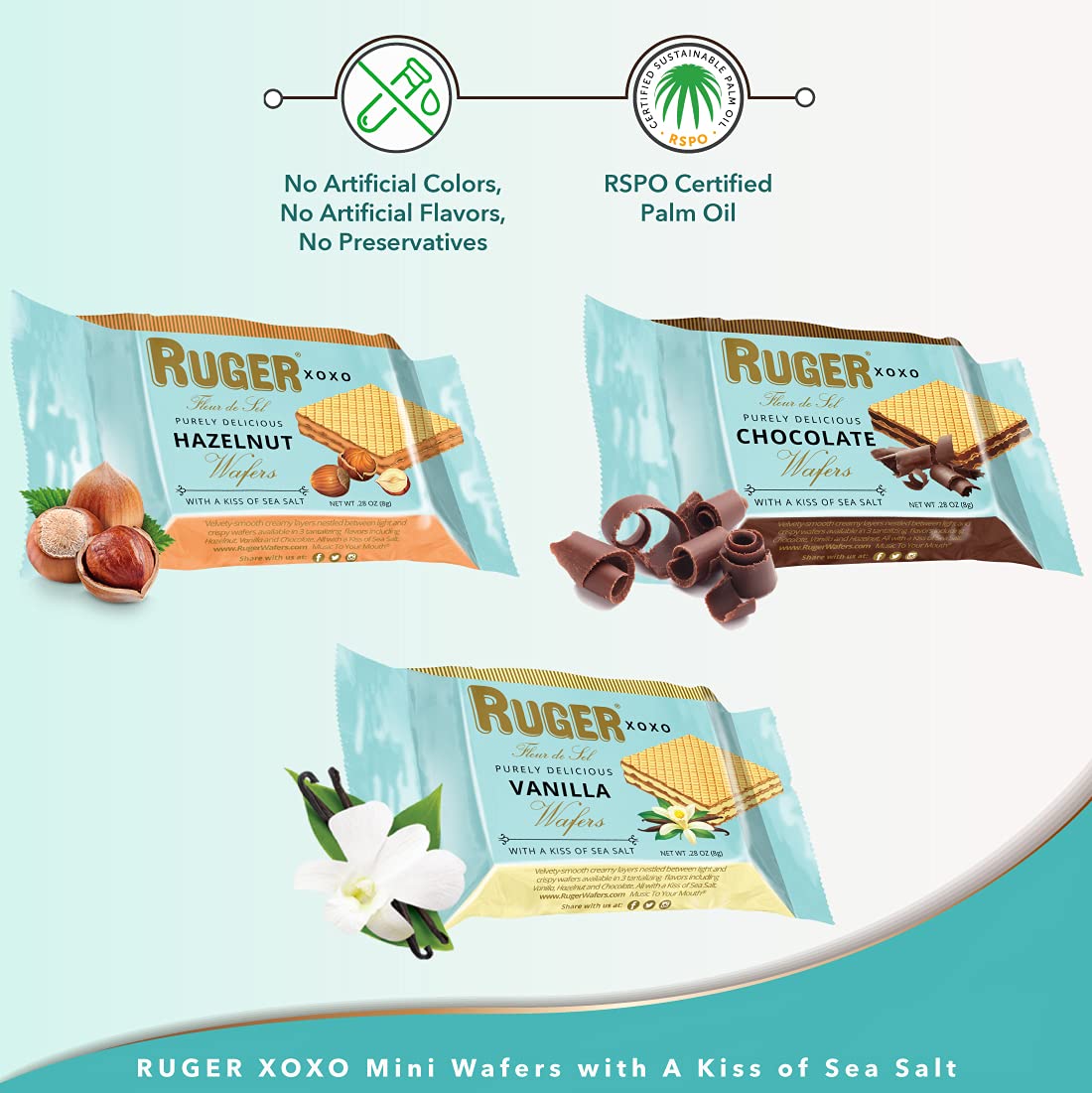 Ruger Wafers Xoxo Made With A Kiss Of Sea Salt , Mini Wafers Display, 96 Count
