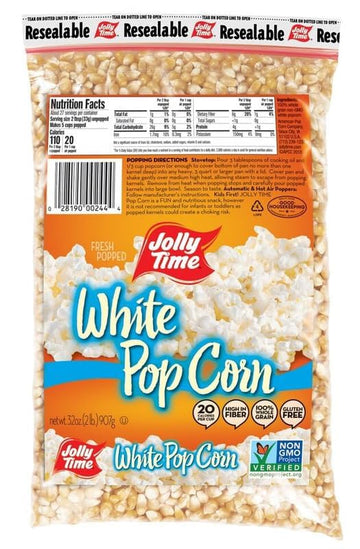 Jolly Time Unpopped Popcorn Kernels, Gourmet Popping Corn For Air Popper Machine Or Stovetop, Non-Gmo (White Pop Corn, 2 Pound (